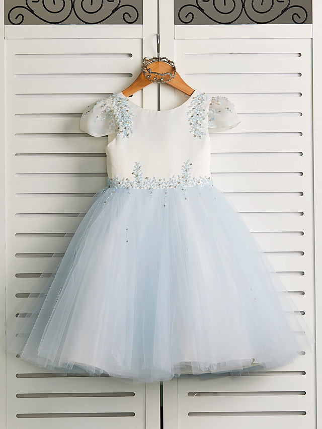 Gorgeous Cap Sleeve Jewel Neck Flower Girl Dresses Satin Tulle With Beading