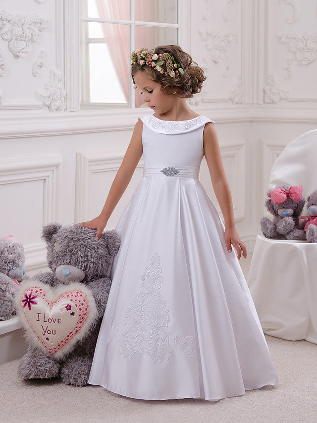 Princess Floor Length Flower Girl Dresses with Crystal Appliques