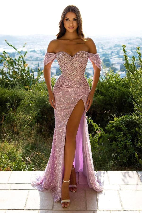 Mermaid Sequins Prom Dress with Off-the-Shoulder Split