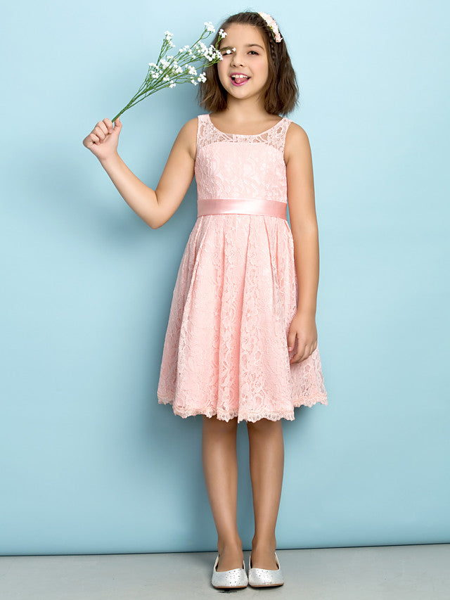 A-Line Scoop Neck Lace Junior Flower Girl Dress for Kids