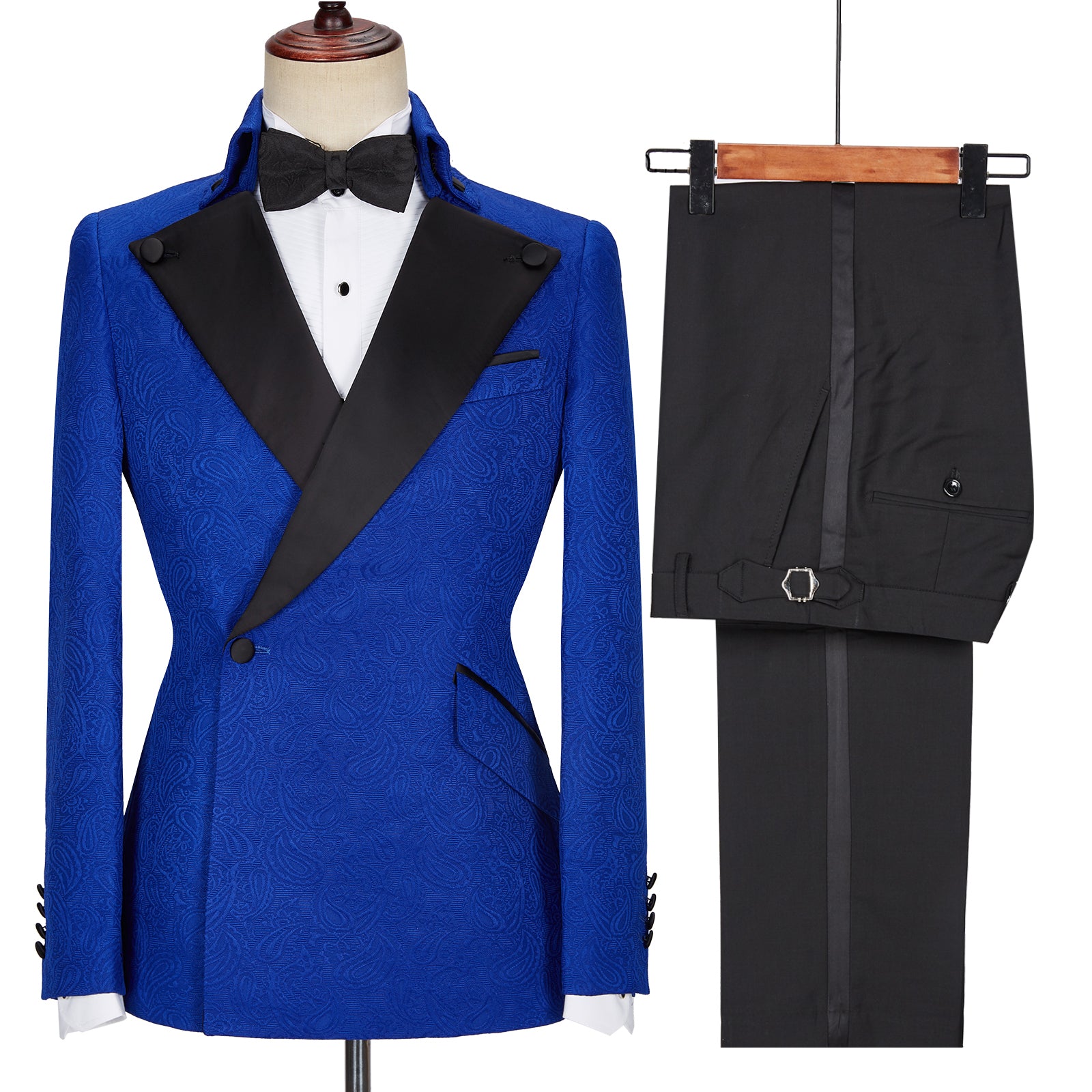 Royal Blue Jacquard Wedding Suits with Black Lapel - Dean Fashion New Arrival