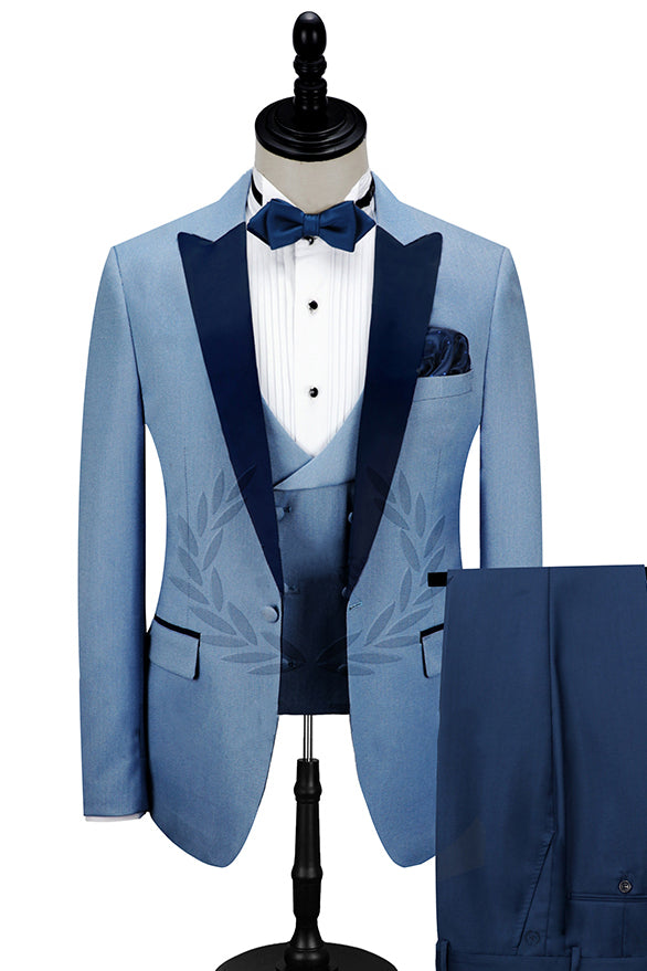 Dark Navy Wedding Tuxedos With Peak Lapel for Guys' Party Prom Suit
