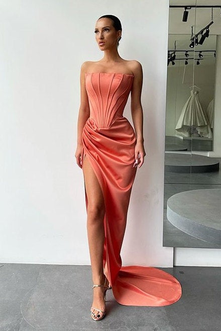 Strapless Split Long Evening Dress for Prom Party