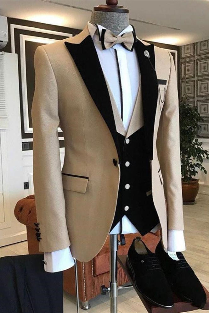 Modern One Button Wedding Suit For Men - Peaked Lapel Slim Fit