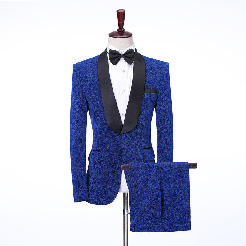 Royal Blue Men's Suit - Kameron Shawl Lapel Shiny Slim Fit Wedding