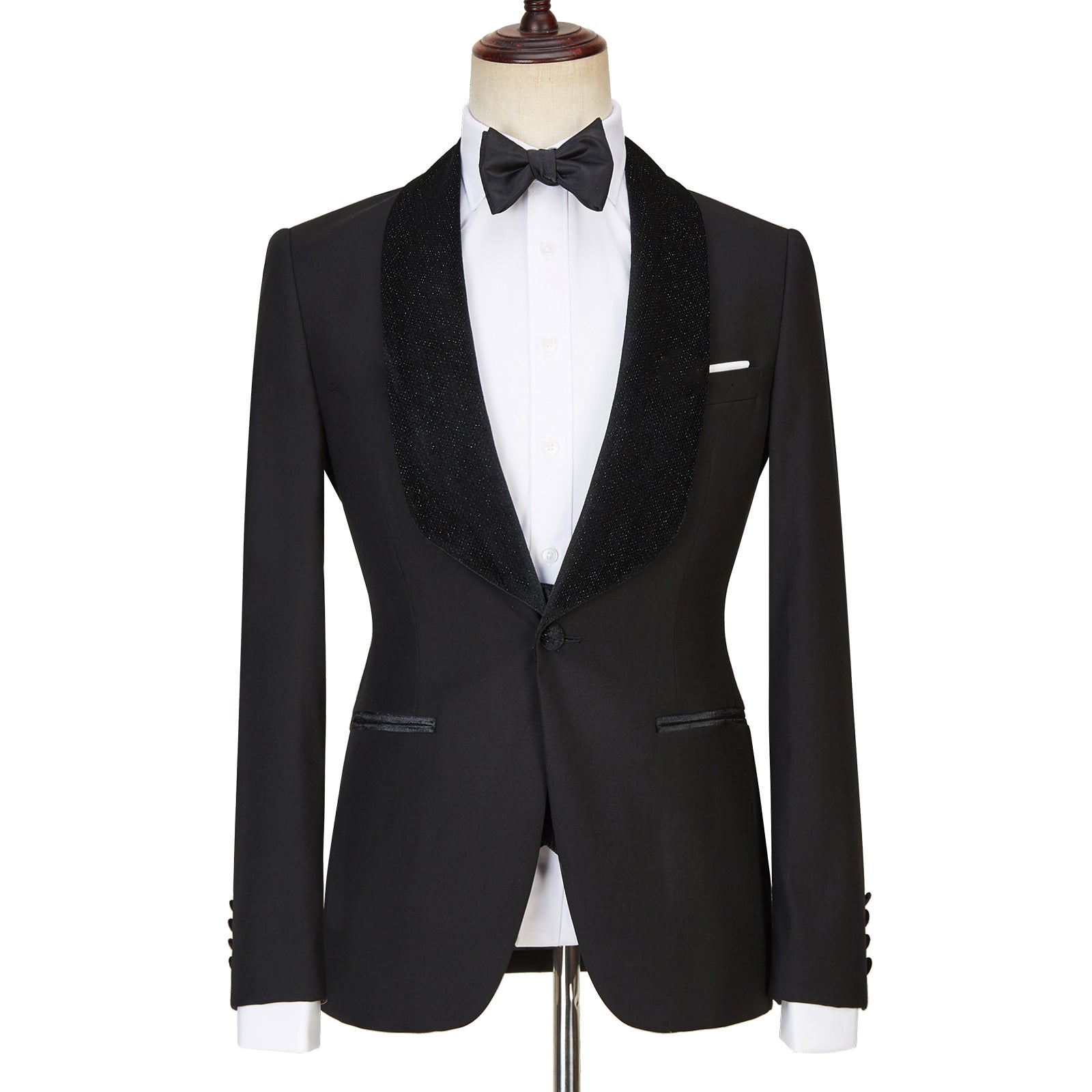 Look Stylish with Jose Modern Three Pieces Black Shawl Lapel Sparkle Men Wedding Suits