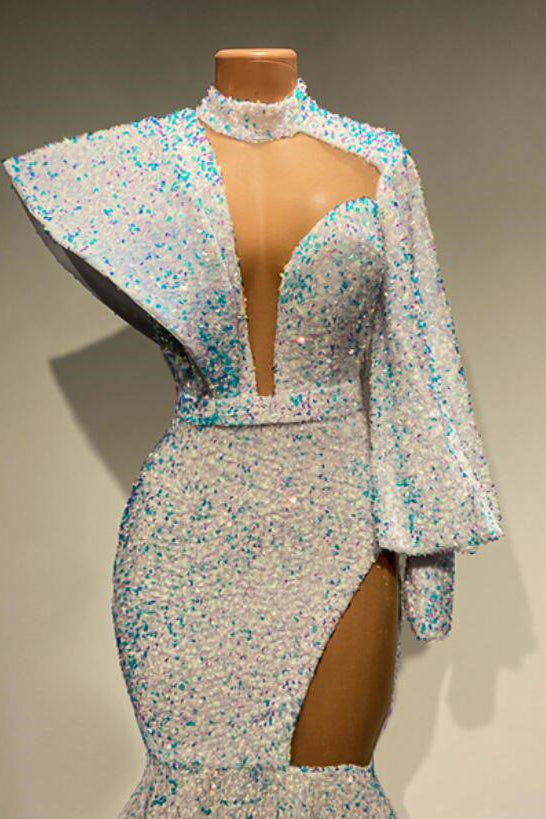 Sequined Mermaid Long Sleeves Prom Dress