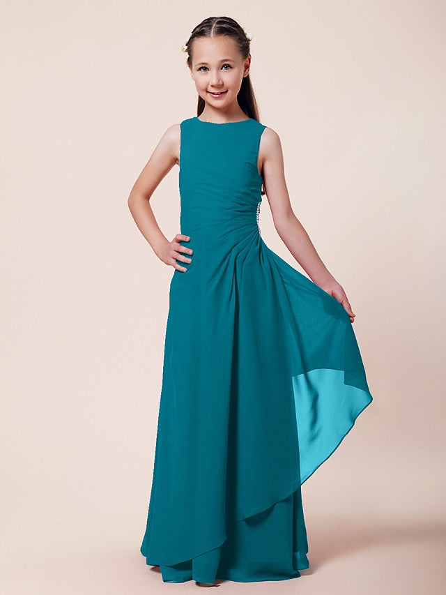 A-Line Chiffon Bridesmaid Dress with Beading and Side Draping for Weddings