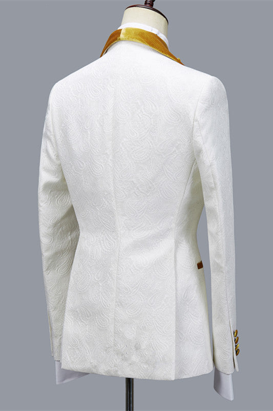 Cyrus 3-Piece White Wedding Suit with Velvet Lapel