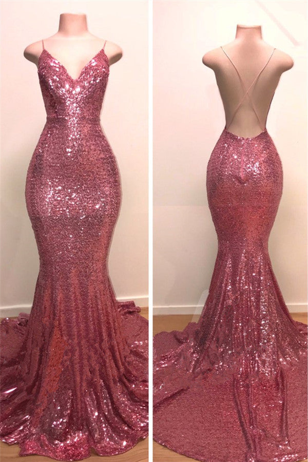 Gorgeous V-Neck Mermaid Evening Dress with Sequins