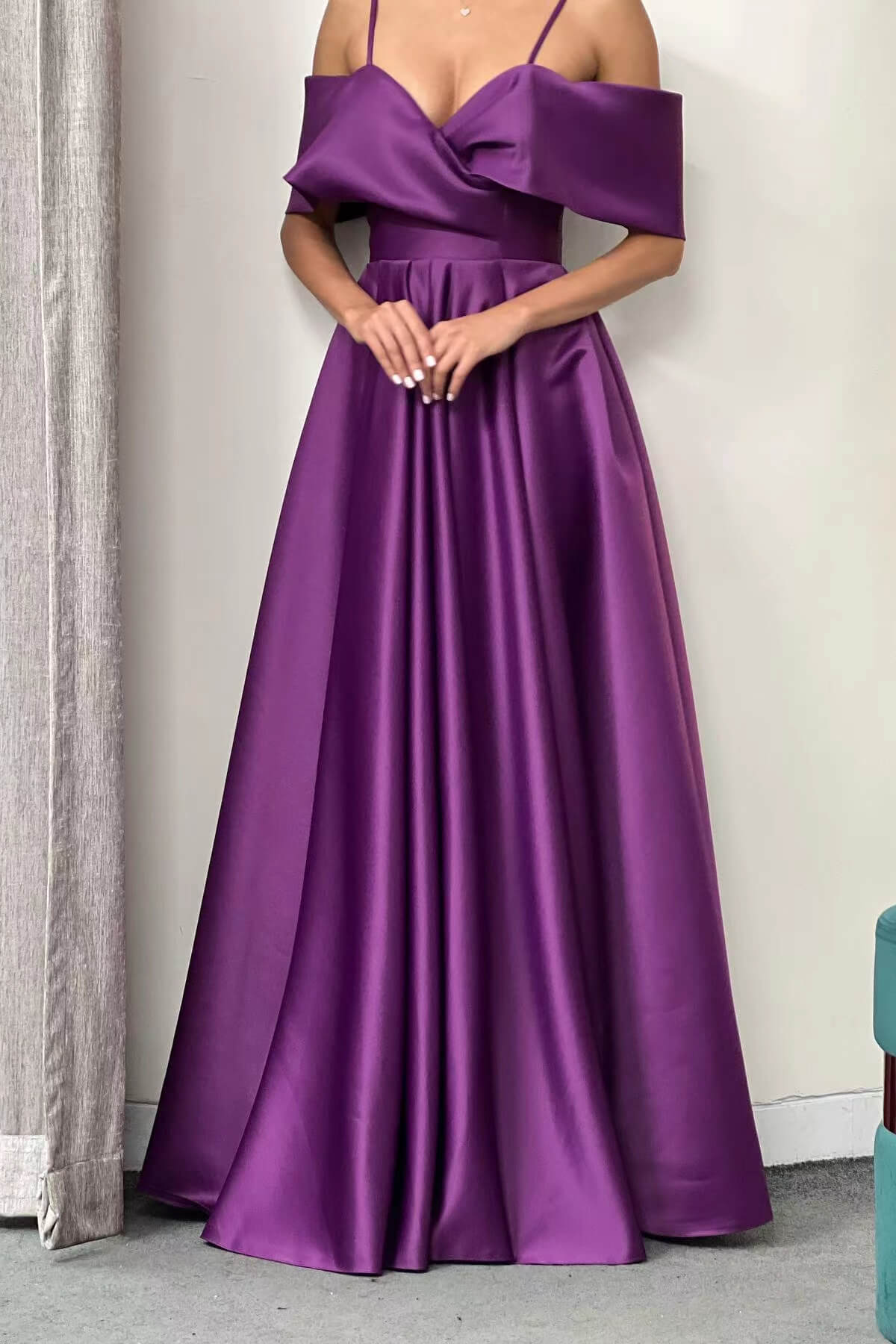 Elegant Purple Off-The-Shoulder Prom Dress A Line With Pockets