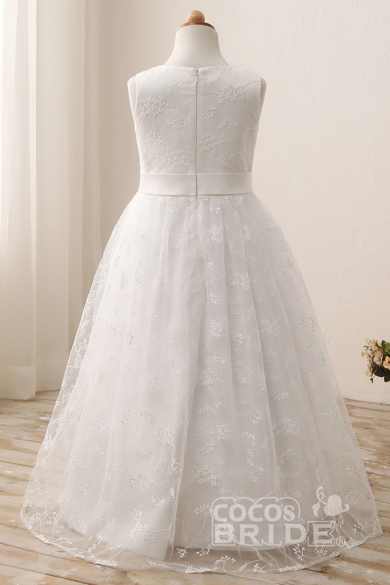 Lace-Accented White Ball Gown for Flower Girls