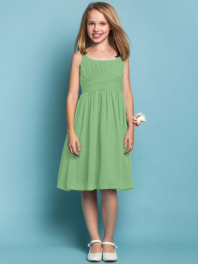 Elegant Knee-Length Chiffon Flower Girl Dress with Sheath Column Straps and Ruched Draping