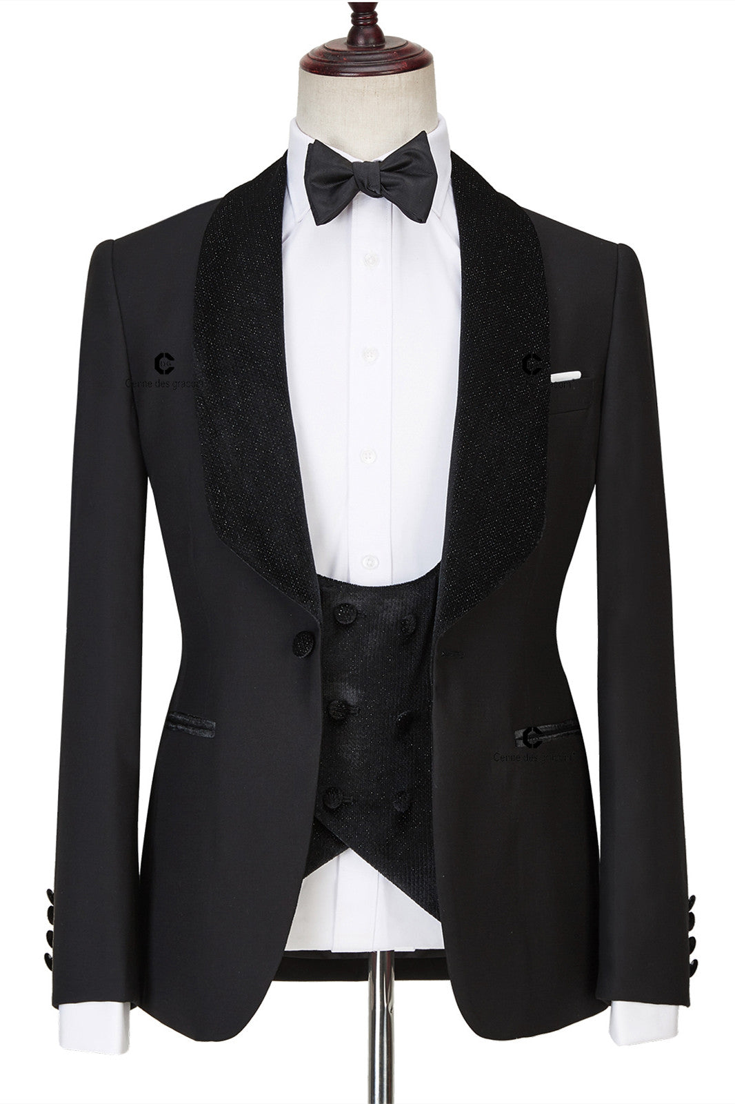 Look Stylish with Jose Modern Three Pieces Black Shawl Lapel Sparkle Men Wedding Suits