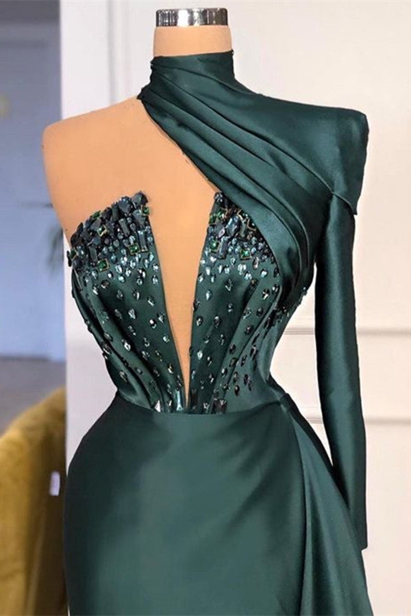 One Shoulder Long Prom Dress ¨C Dark Green with Sequins