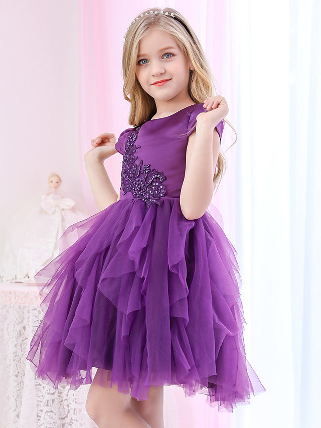 Gorgeous Princess Cap Sleeve Jewel Ball Gown Flower Girl Dress