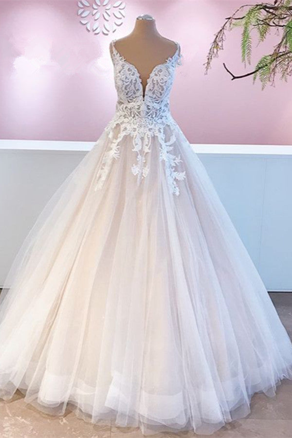 Elegant Sweetheart A-Line Wedding Dress with Ruffles, Appliques and Lace Tulle