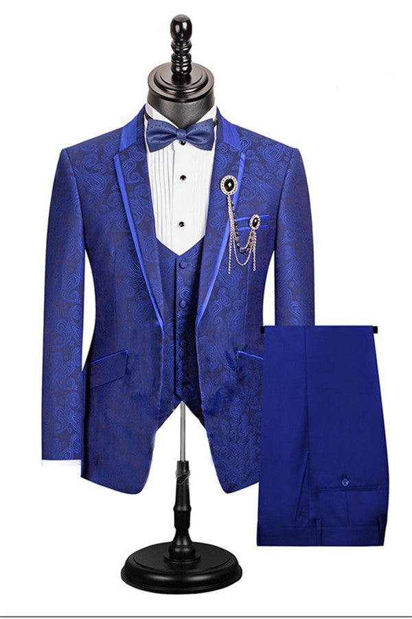 Royal Blue 3-Piece Paisley Suit for Men - Perfect for Formal Dinners and Proms