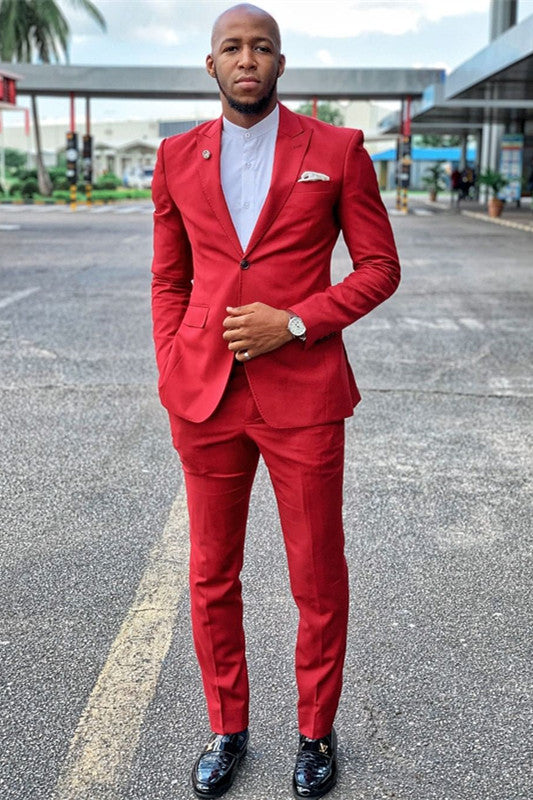 Look Dapper with 2022 Peaked Lapel Red Groom Suits