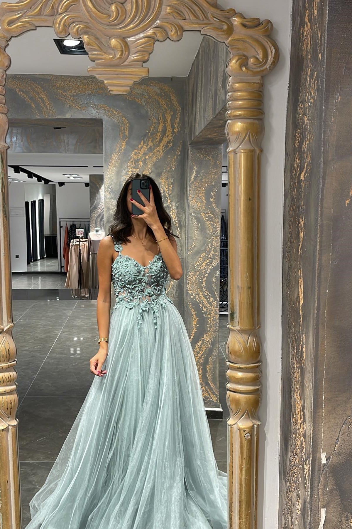 Mermaid Appliques Prom Dress with Beadings and Elegant Spaghetti-Straps