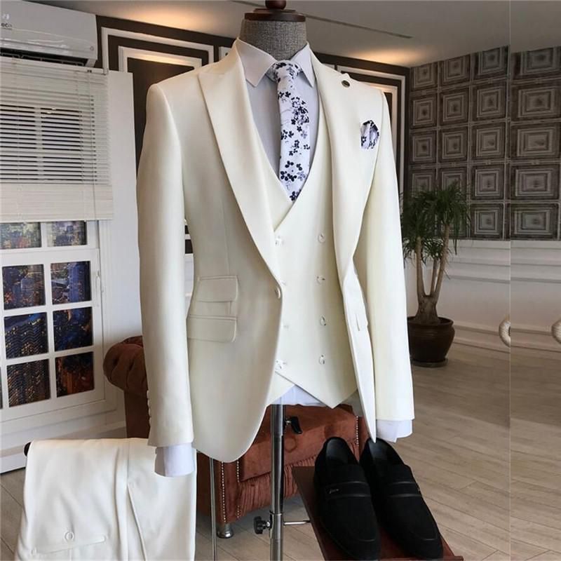 White Three Pieces Peaked Lapel Bespoke Suits for Men | Perfect for Wedding & Prom