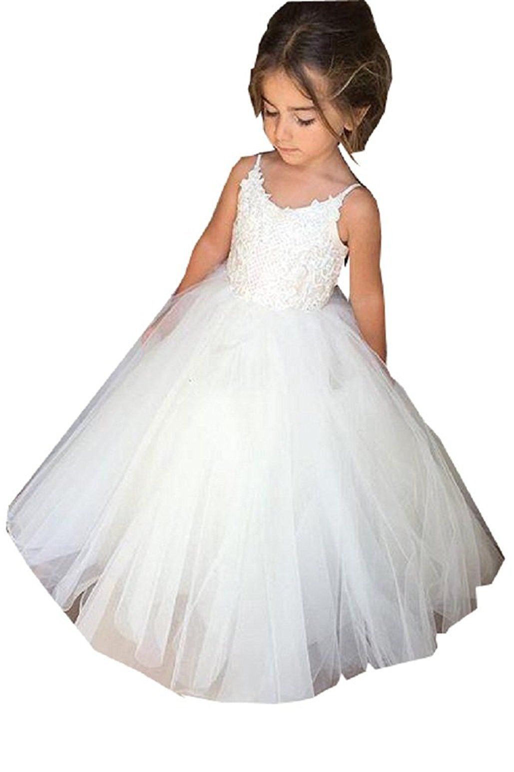 Lace-Embellished Square Neckline Sleeveless Ball Gown Flower Girl Dress