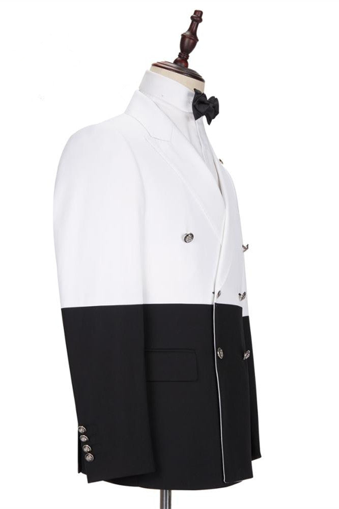 Classic Bespoke White & Black Wedding Blazer for Groom with Double Breasted