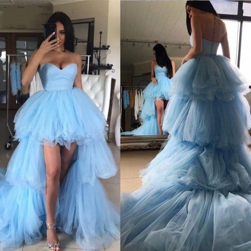 Sweetheart Tulle Hi-Lo Blue Prom Dress