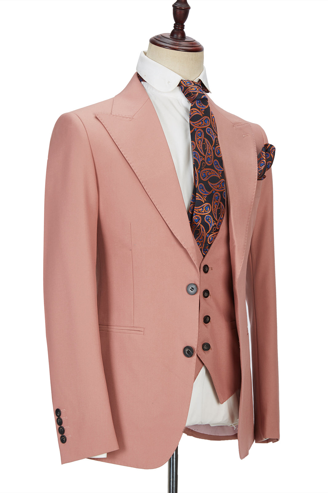 3 Piece Marriage Suit with Peak Lapel for Men - Pink 2 Buttons