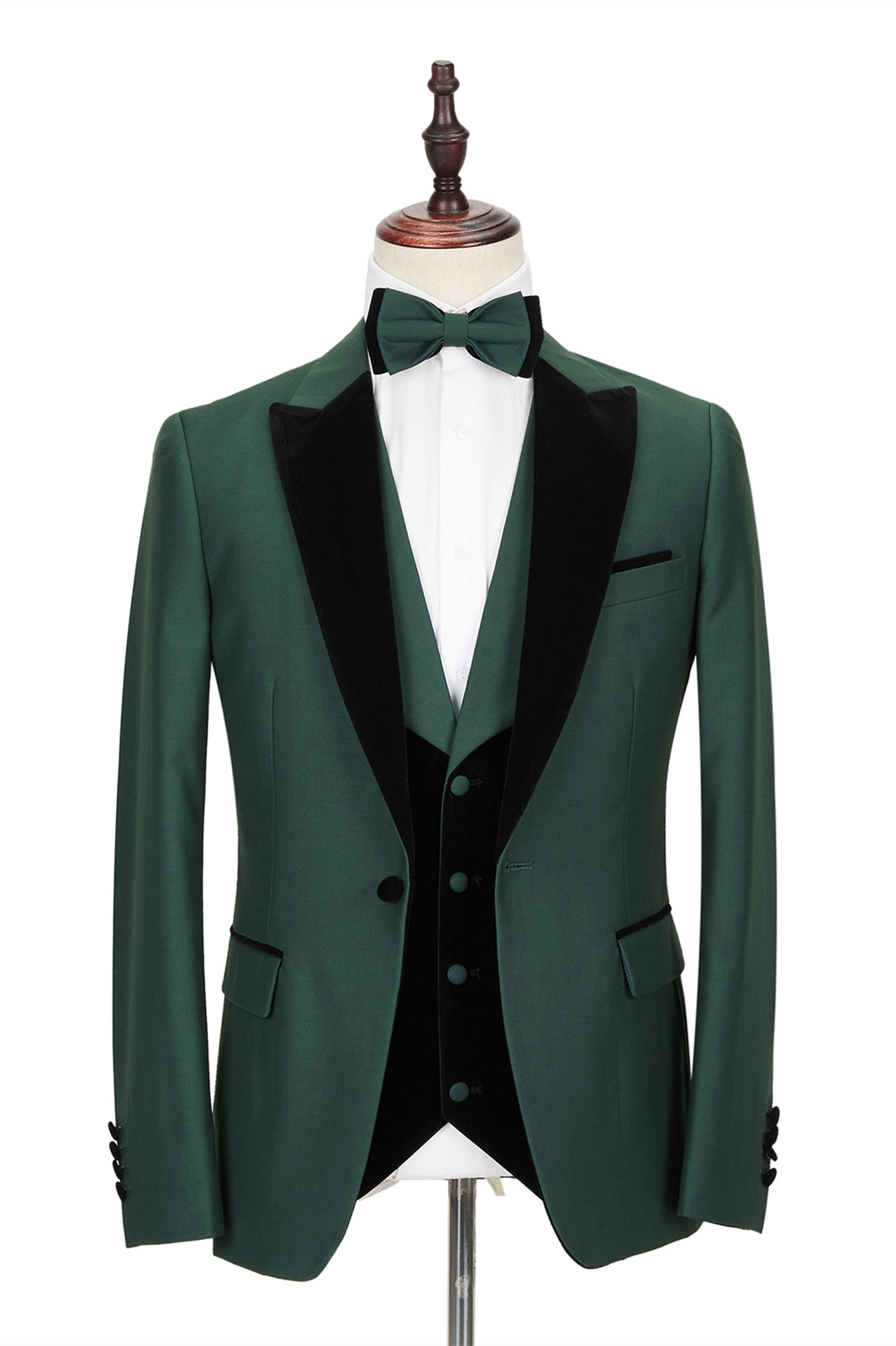 Elegant Black Peak Lapel Wedding Suit for Men | Velvet Banding Formal Suit