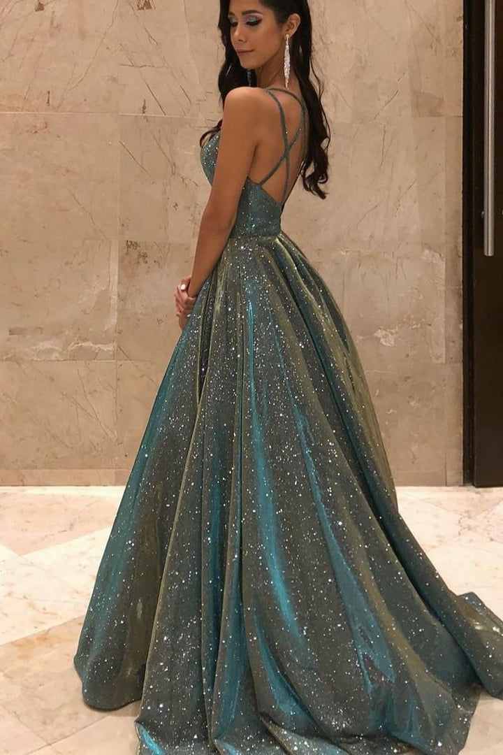 Shinning Sequins V-Neck Prom Dress