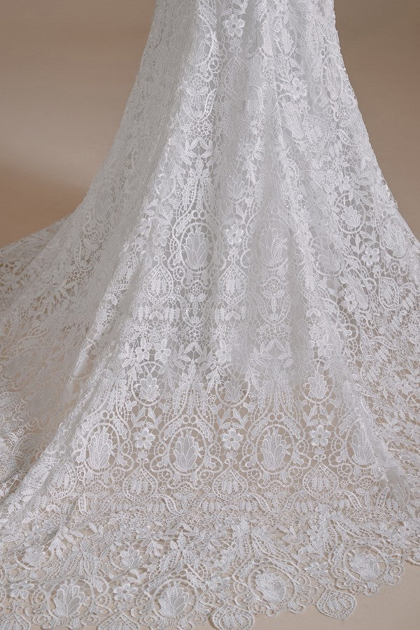 Long Mermaid Wedding Dresses With Detachable Sleeves - Beautiful Sweetheart Lace