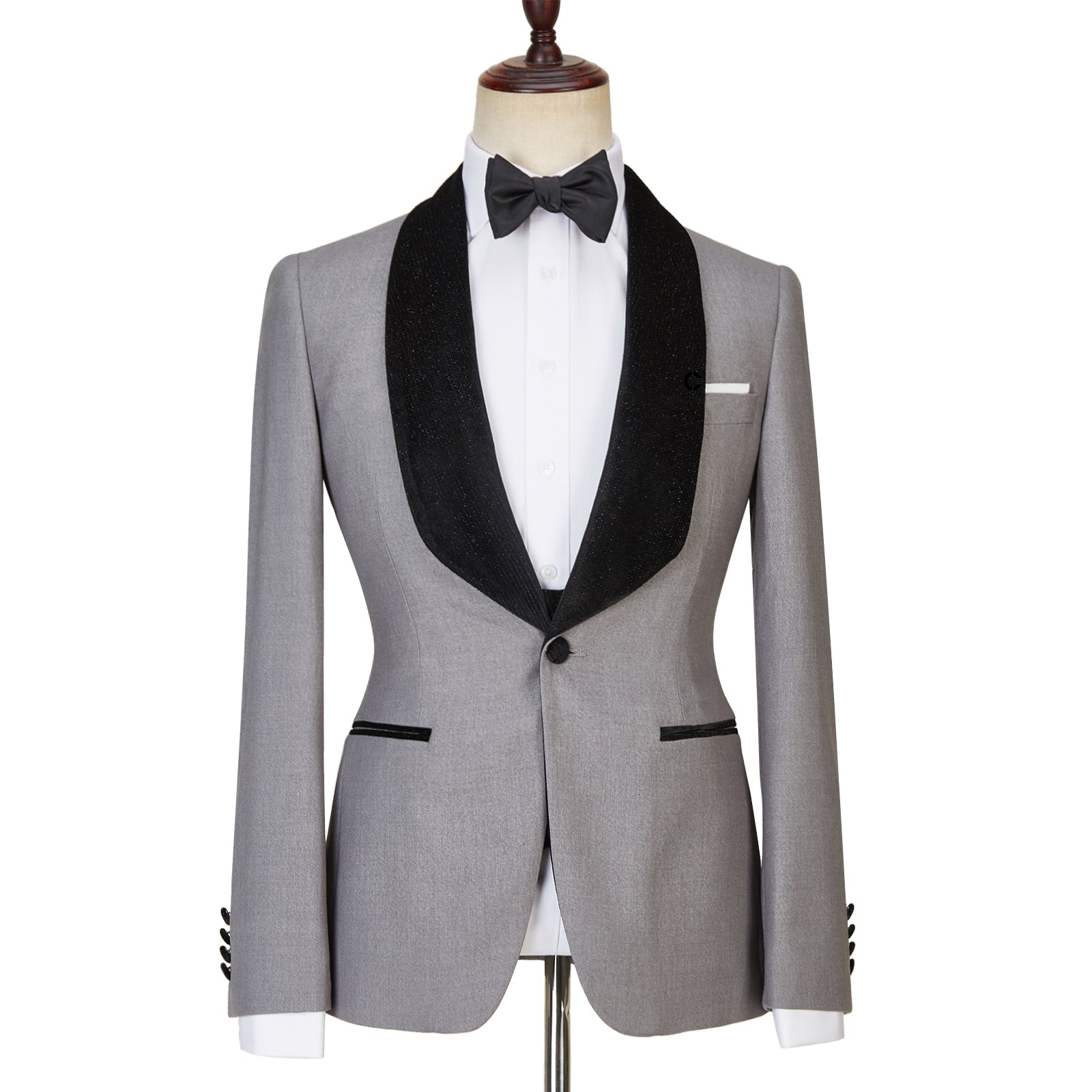 Robert Light Gray One Button Shiny Shawl Lapel Three Pieces Wedding Men Suits