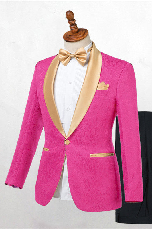 One Button Pink Gentle Tuxedo Jacquard Wedding Suit For Men