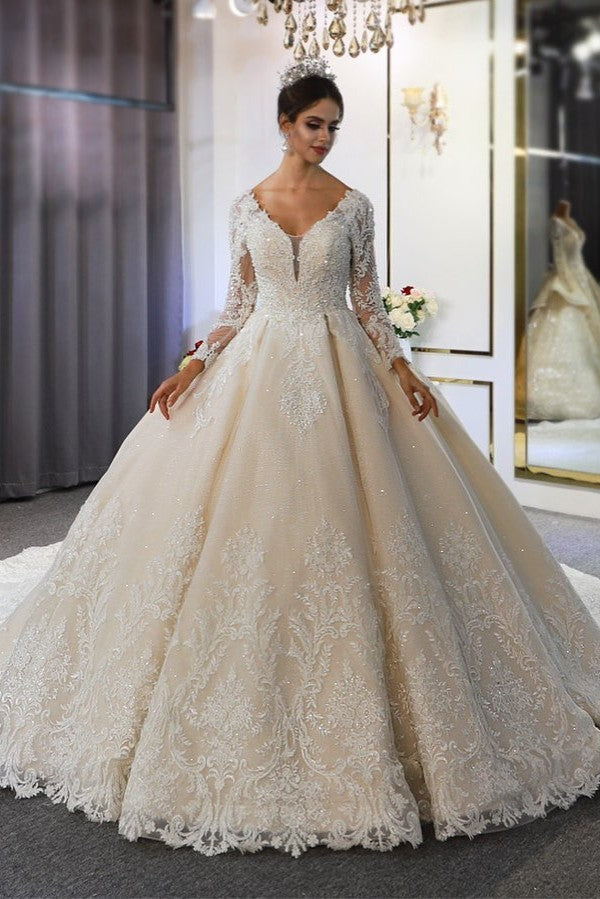 Classy A-Line Sweetheart Wedding Dress with Appliques Lace Sequins