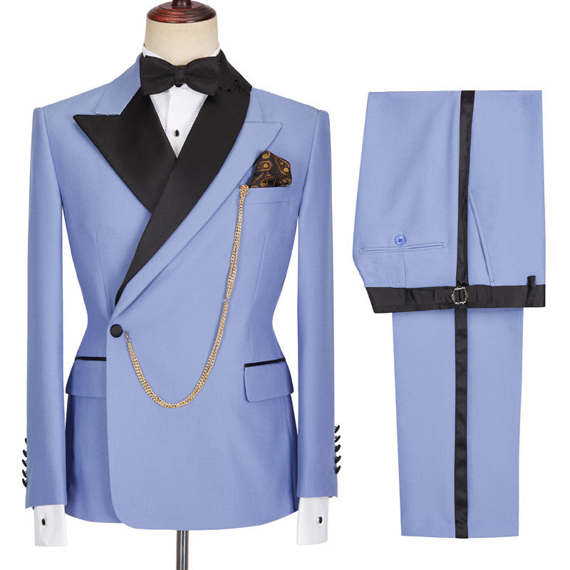 Morden Blue Best Fited Business Suit with Peaked Lapel for Guys