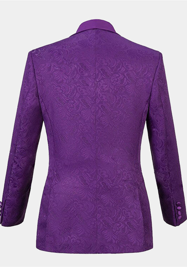 Three Pieces Classic Jacquard Violet Wedding Guest Suit