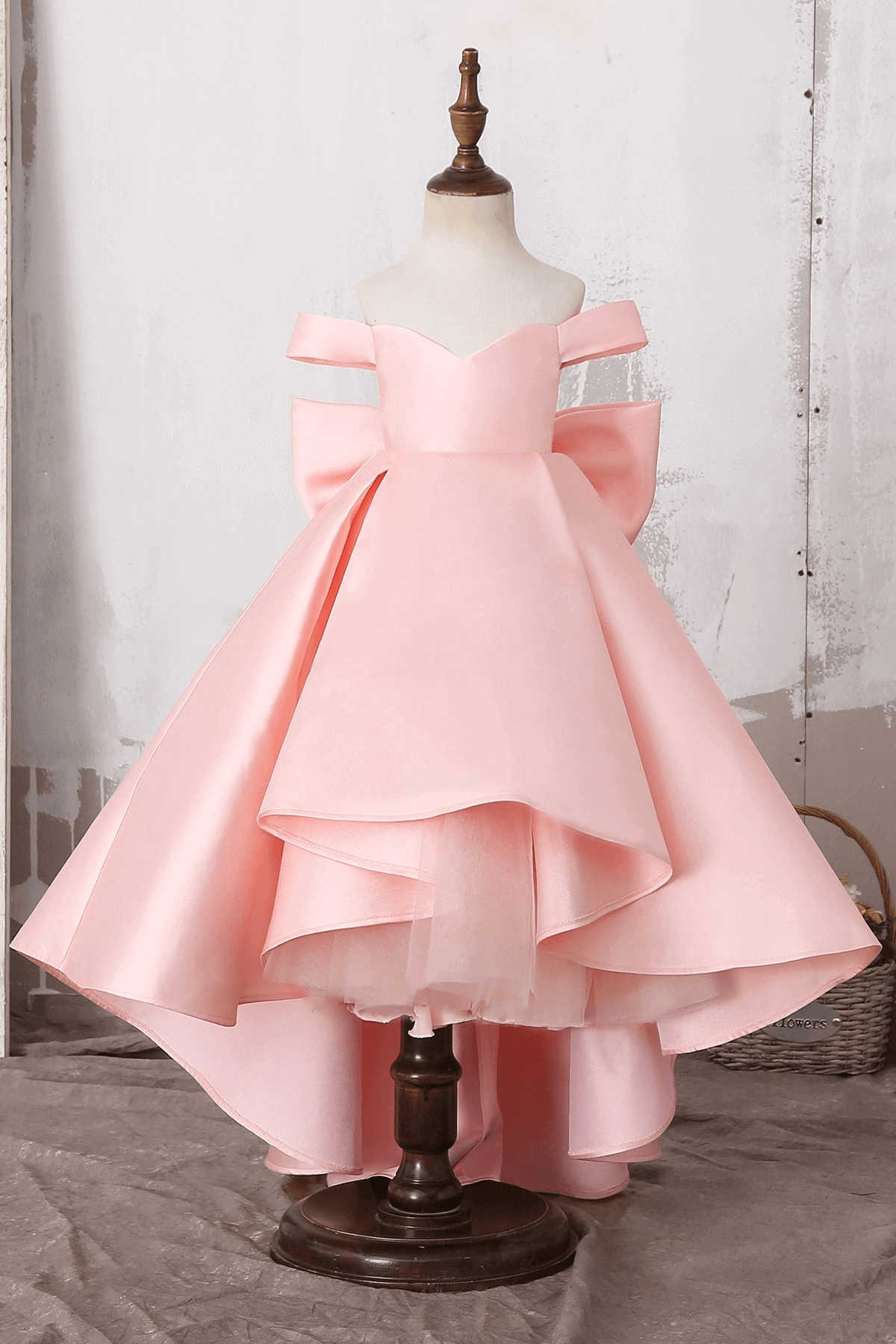 Cute Off The Shoulder Sleeveless Ball Gown with Bow Ruffles Flower Girl Dress