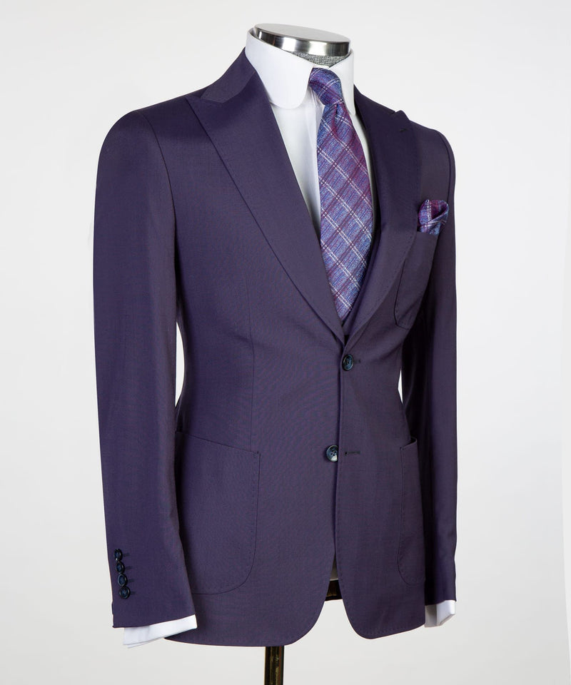 Dark Purple Best Fitted Men Suits - Dustin Chic Peaked Lapel Three Pieces