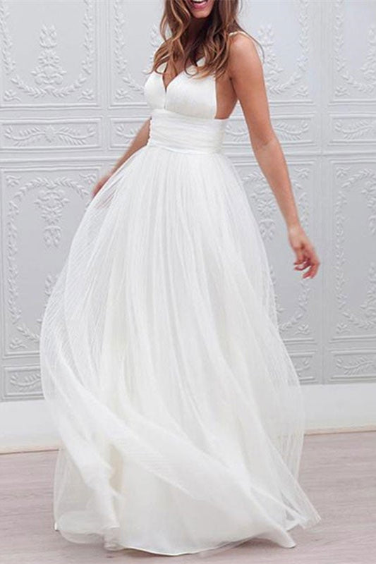 Tulle Beach Wedding Spaghetti-Straps Dress