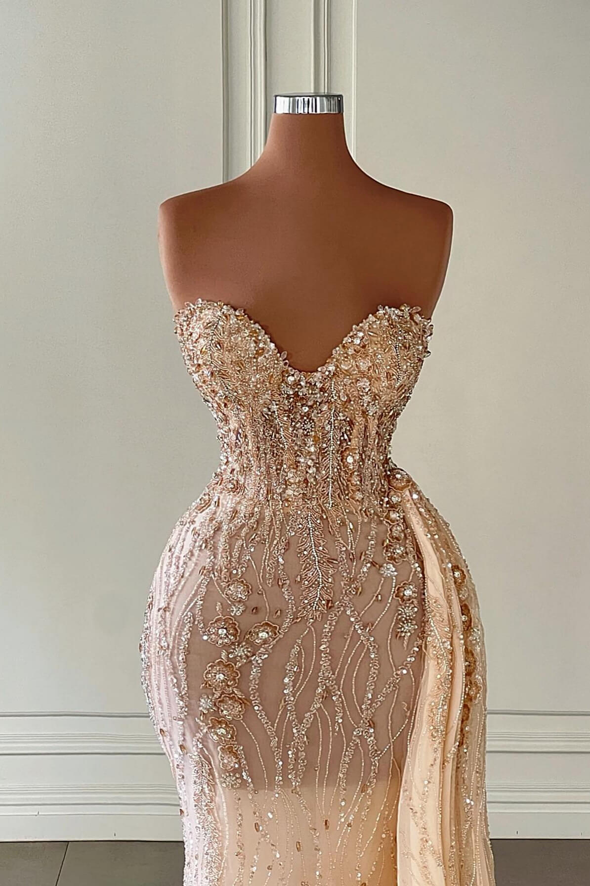 Ruffle Sweetheart Sleeveless Mermaid Evening Dress with Beadings Rhinestones and Sexy Champagne