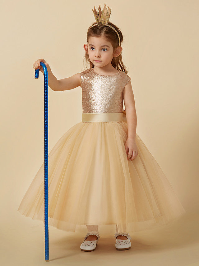 Beautiful Tulle Sleeveless Jewel Neck Flower Girl Dress with Sequins