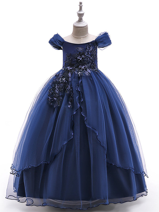 Sleeveless Off Shoulder Ball Gown with Floral Bow-Flower Girl Dress