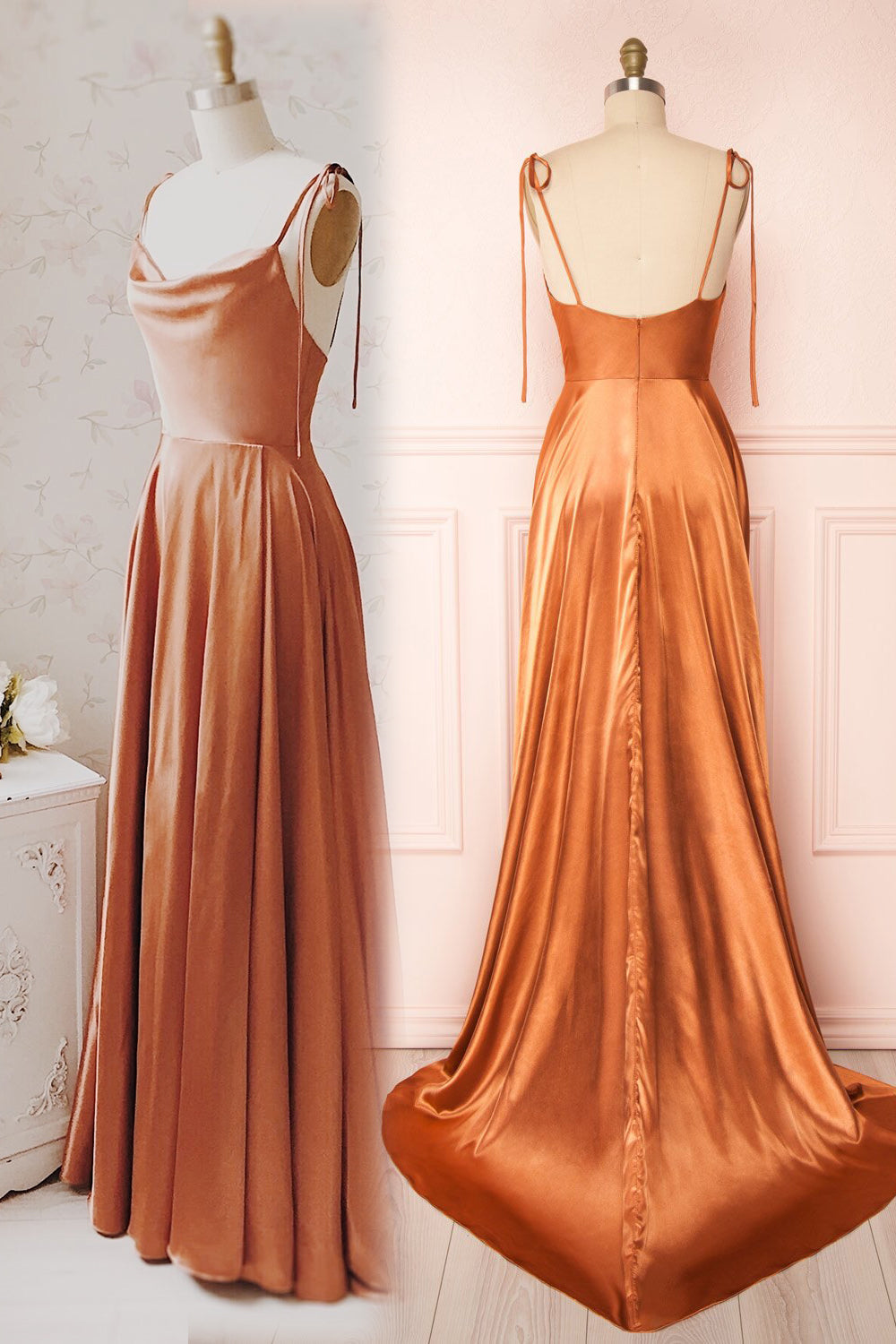 Simple Spaghetti Strap Prom Dress With Split Open Back