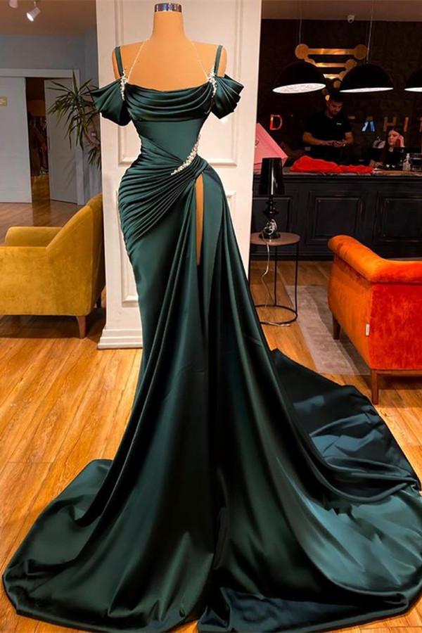 Green Chic Off-the-Shoulder Prom Dress with Long Slit