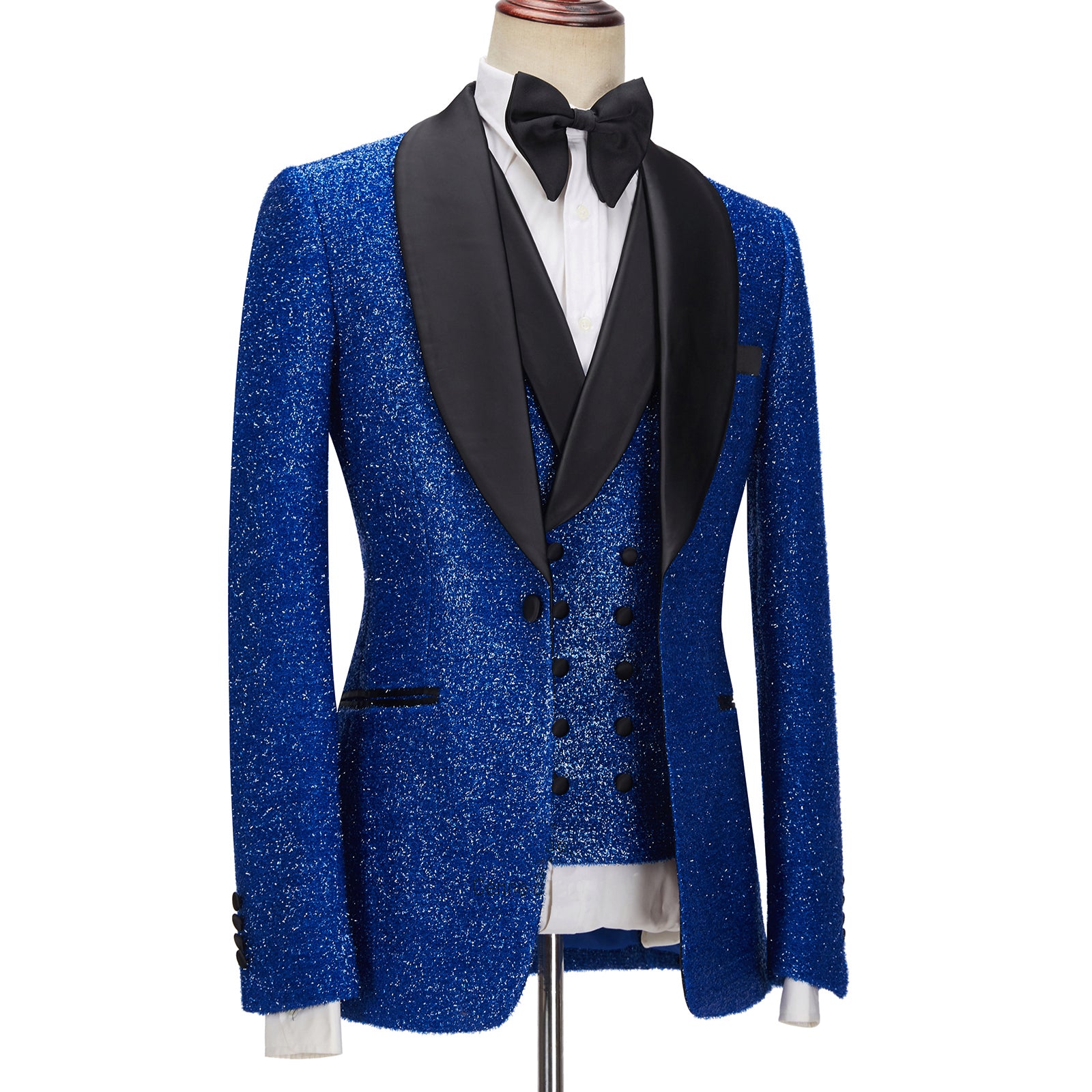 Three Pieces Prom Attire For Guys - Royal Blue Sparkle One Button