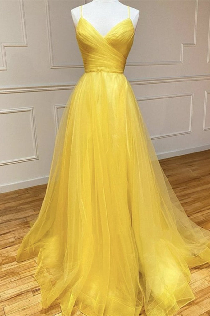 Amazing Yellow Spaghetti-Straps Prom Dress with String Back