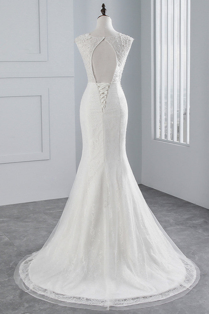 Glamorous Jewel Tulle Long Mermaid Wedding Dress With Appliques Lace