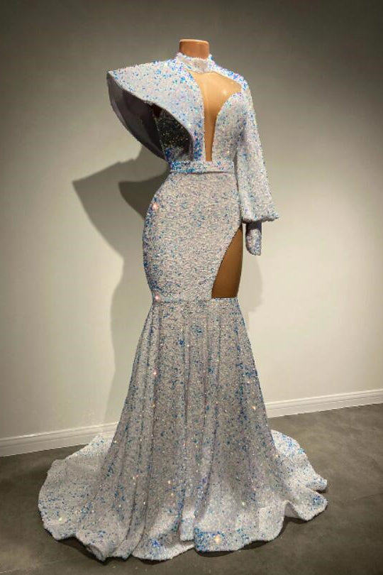 Sequined Mermaid Long Sleeves Prom Dress