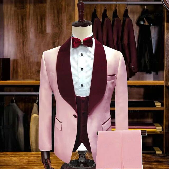 Tyson Candy Pink Stylish Shawl Lapel Slim Fit Men Suits for Weddings